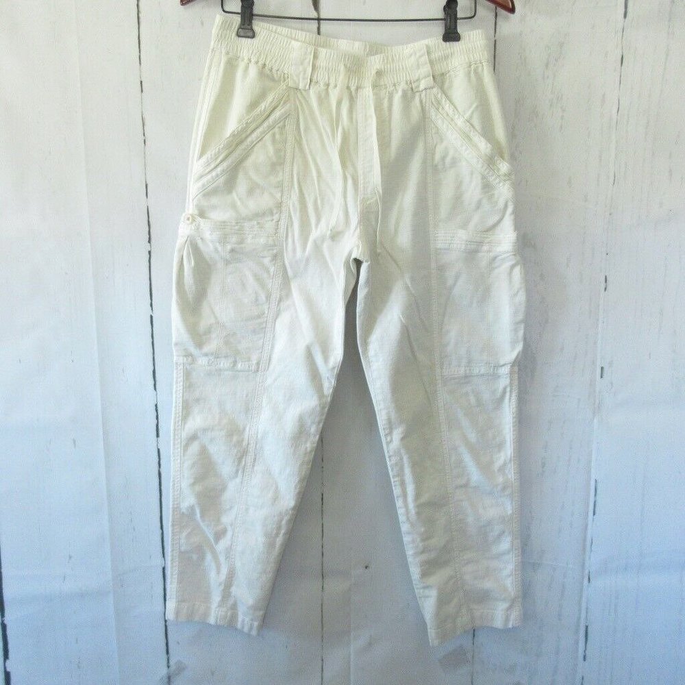 By Anthropologie Pants 27 Cream Utility Pockets Ankle Crop Cotton Lyocell
